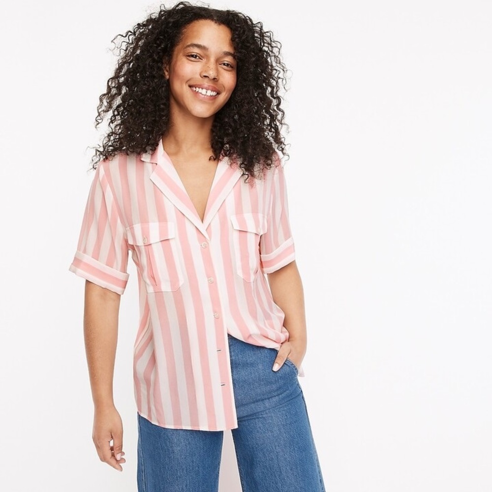 J. Crew Short-sleeve silk camp shirt in stripe
